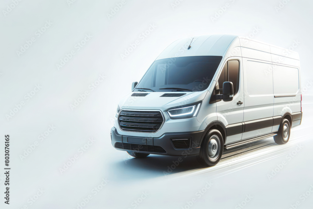 White van with motion blur on white background White van with motion blur on white background