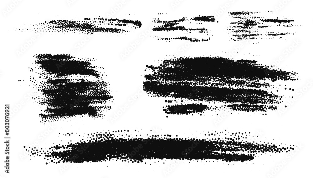 Vector Artistic Grunge Brush Strokes Halftone Dotwork Style. Art Stains for Banners and Borders. Grunge Design Elements. Vector Illustration.