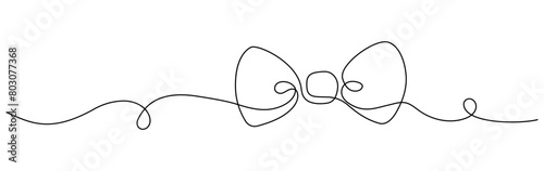Bow tie one continuous line drawing. Abstract black and white minimal single line art style vector illustration.