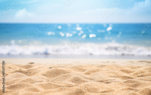 Fototapeta Naklejka Na Ścianę i Meble -  Panorama of a beautiful white sand beach and turquoise water in Maldives. Holiday summer beach background.. Wave of the sea on the sand beach.