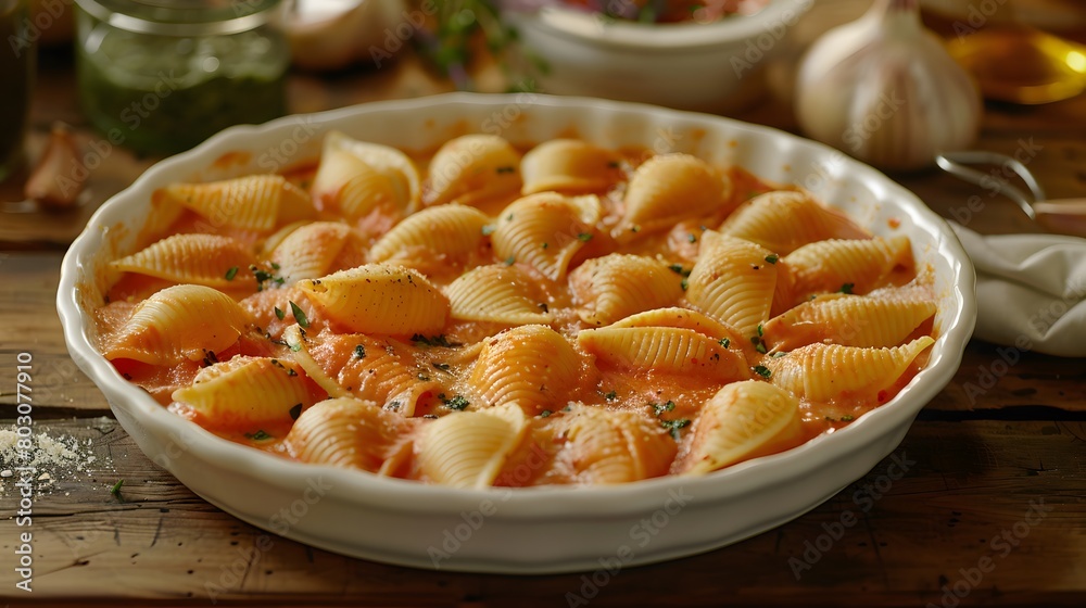 a bowl of shell pasta with creamy tomato sauce a bowl of shell pasta with creamy tomato sauce