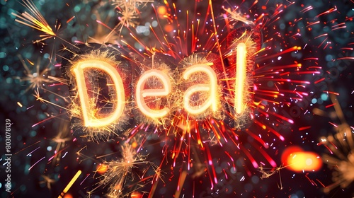 excitement of savings with a dynamic banner displaying the word "Deal" surrounded by exploding fireworks, evoking the thrill of a great bargain.