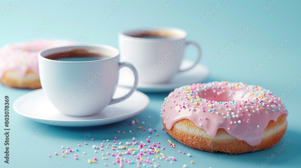 Milk, macaroons and donuts on blue background Milk, macaroons and donuts on blue background