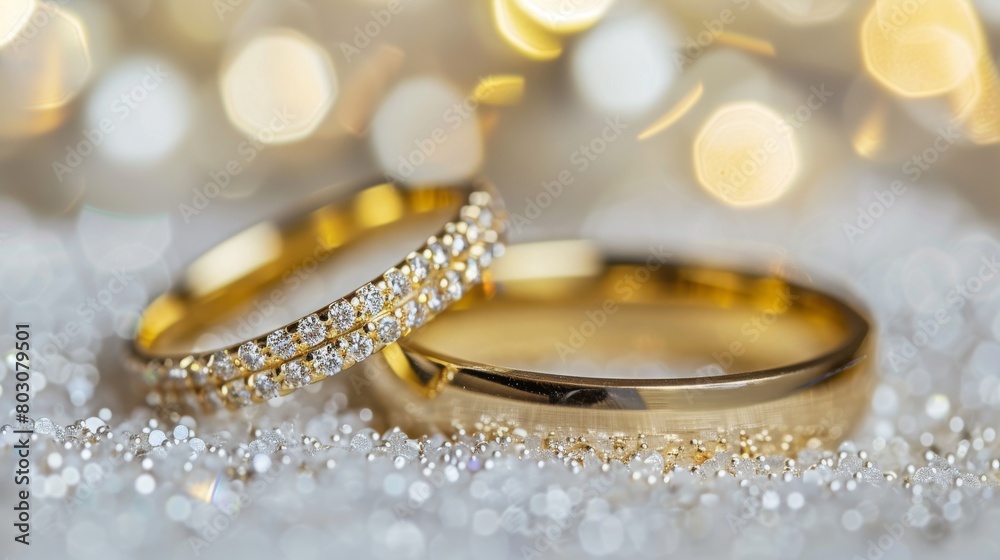 Glamorous wedding rings on a bright wedding background with copy space. Glamorous wedding rings on a bright wedding background with copy space.