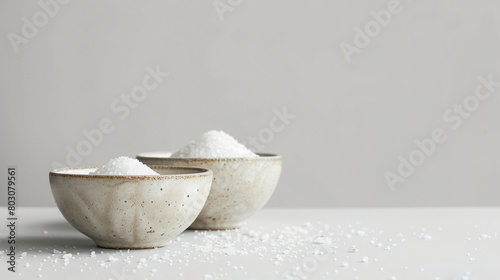 Bowls with salt on white background photo