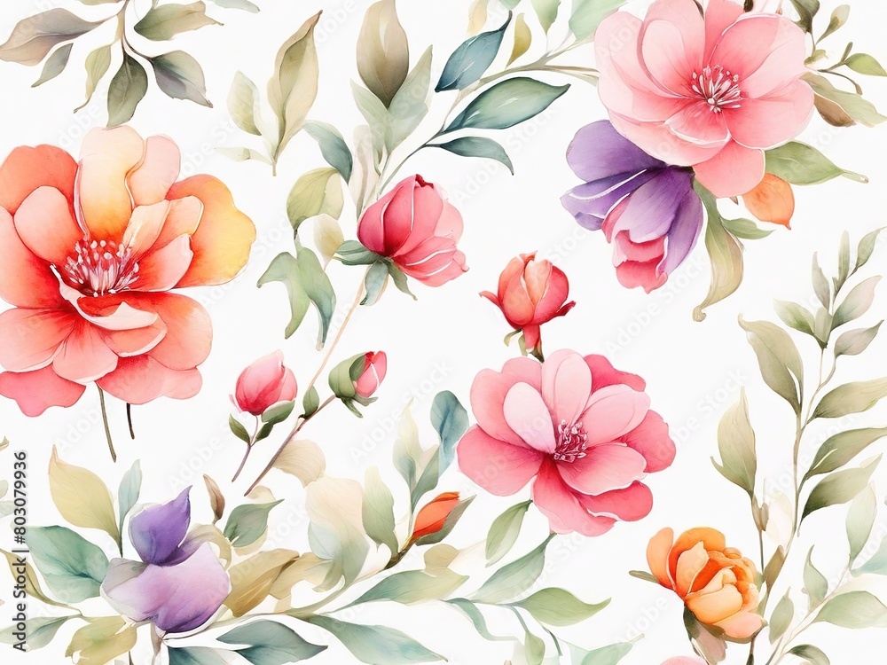 Obraz premium colorful flowers watercolor colorful and beautiful. illustration