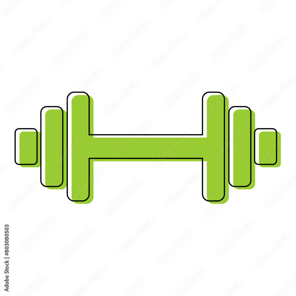 Illustration depicting a green dumbbell with an outline for playing sports on a white background Illustration depicting a green dumbbell with an outline for playing sports on a white background