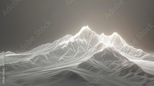 A mountain range is shown in a white and gray color scheme © Toey Meaong