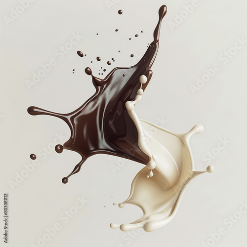 Chocolate and vanilla splash on isolated background