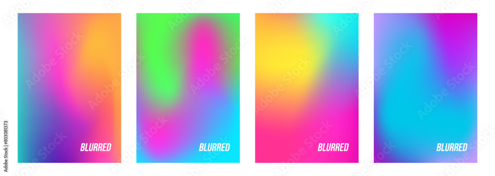 Set of vibrant blurred abstract backgrounds. Bright color gradients for creative graphic design. Vector illustration.