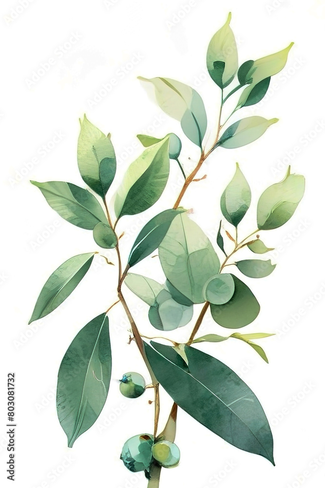 Eucalyptus branches and leaves. Beautiful watercolor. Used to design weddings, various events. Isolated white background. Eucalyptus branches and leaves. Beautiful watercolor. Used to design weddings, various events. Isolated white background.