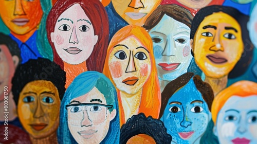 Colorful Hand-Painted Faces Reflecting Multicultural Diversity in Art