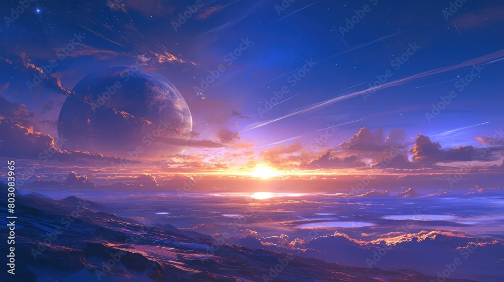 Fototapeta premium a super-Earth exoplanet with a thick atmosphere and a possible ocean.