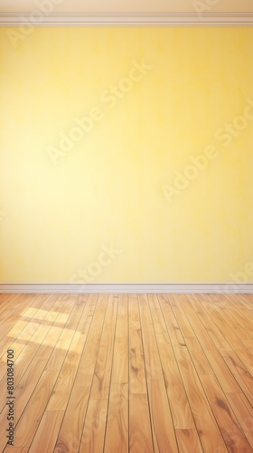 A simple room with yellow walls and a wooden floor. background, 3d rendering.  texture wallpaper.