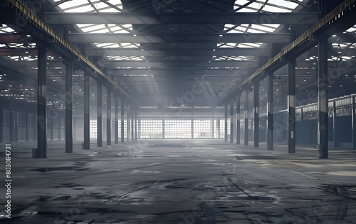 Abstract empty warehouse interior background. Industrial Interior Perspective