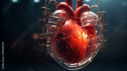 A bioengineered heart valve crafted with precision from biocompatible materials, offering a lifeline to those suffering from cardiac conditions. photo