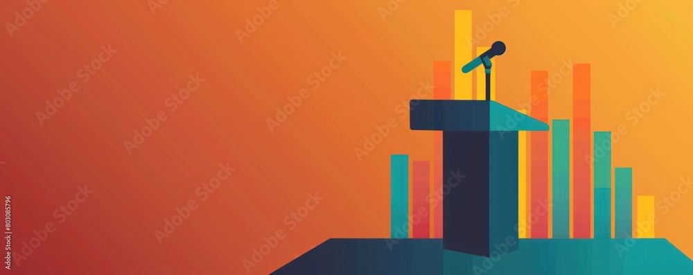 Fototapeta premium Fuse a graph of analytics with a public speaking podium to illustrate the influence of data in decision-making