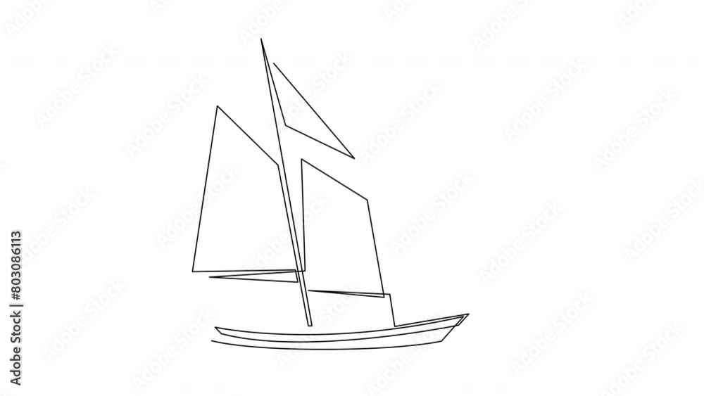 Animated continuous one line drawing of sailing ship. Animated continuous one line drawing of sailing ship.