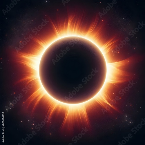 Solar eclipse in space with stars and nebula. Vector illustration generated by ai