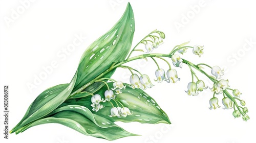 delicate spring lily of the valley watercolor floral illustration isolated on white