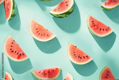 Fresh Watermelon Slices on a Vibrant Turquoise Background