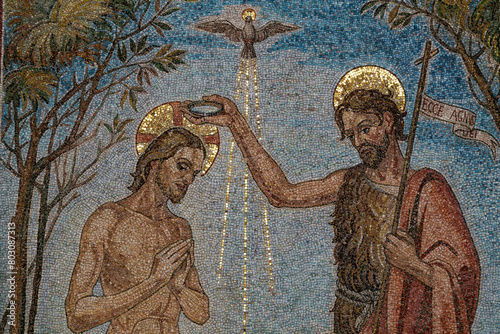 Fotografie Mosaics representing the baptism of Christ