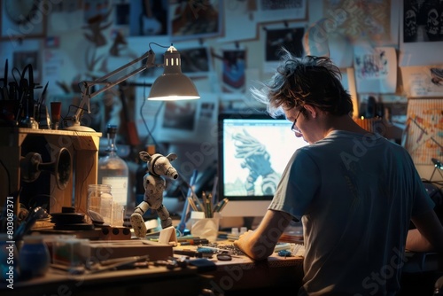 A stop-motion animator at work  capturing the patience and precision required