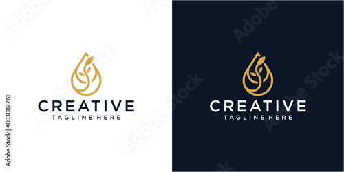 Olive oil drop and leaf logo design template.