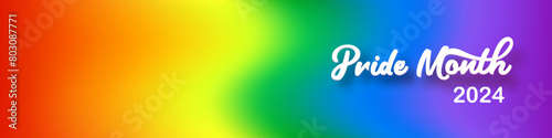 Pride month 2024 horizontal banner with gradient with pride colors flag. LGBTQ Pride month 2024 or pride day poster, flyer, banner, logo modern style design template.