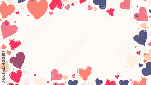Illustration, hearts border like frame in white background. Greeting card for Valentine's Day.