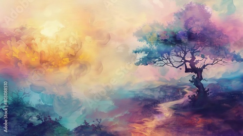 dreamy fantasy landscape with surreal colors and shapes artistic concept painting