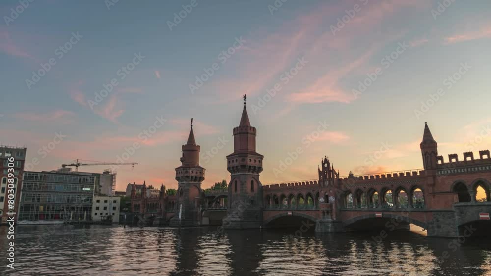 Berlin Germany time lapse 4K, city skyline sunset timelapse at Oberbaum Bridge and Spree River Berlin Germany time lapse 4K, city skyline sunset timelapse at Oberbaum Bridge and Spree River