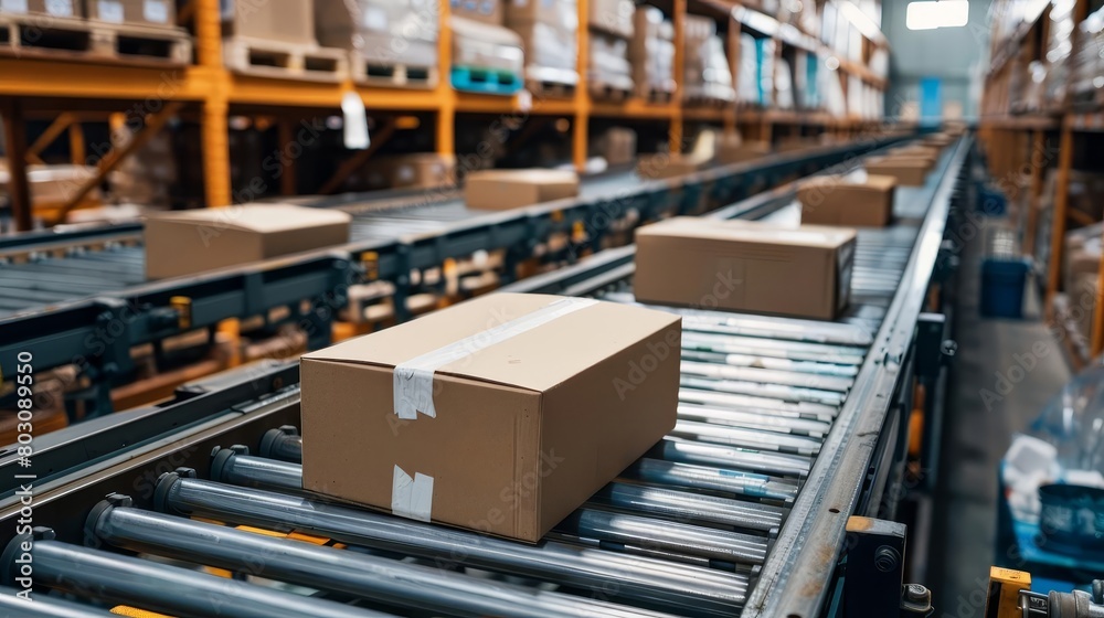 efficient warehouse operations with packages on conveyor belt system