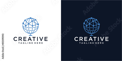 Creative global network connection technology logo design template.