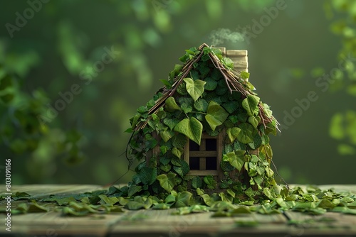 Little house made of green leaves. Eco concept, Ai Generated