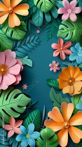 Paper cut spring flowers .Colorful Floral Bouquet Amidst Lush Garden