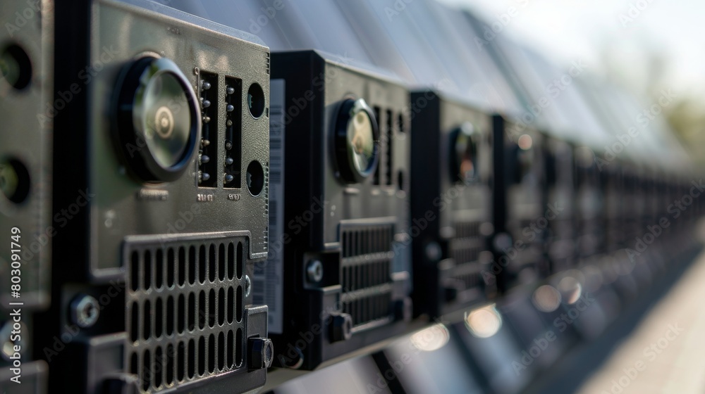 Solar junction box. A row of black diode blocks is mounted under the solar panels in a smart farm. Close-up focus and subject selection Solar junction box. A row of black diode blocks is mounted under the solar panels in a smart farm. Close-up focus and subject selection