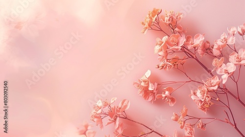 Elegant soft pink floral background featuring delicate orange and white flowers with a dreamy effect.