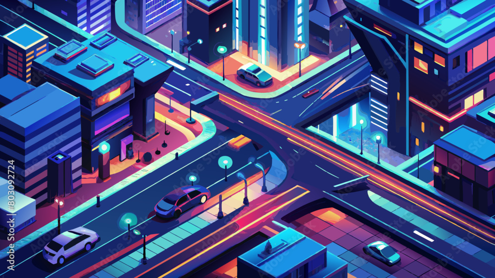 Vibrant Neon-Lit Metropolis: Futuristic Cityscape Illustration