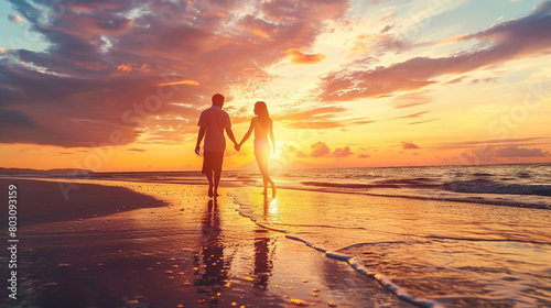 Happy romantic couple enjoying beautiful sunset © Kinza