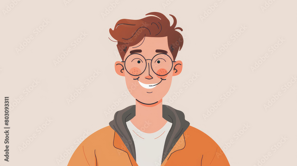 A fashionable young smiling man on simple flat beige background with copy space. Flat illustration style, banner or post template. A fashionable young smiling man on simple flat beige background with copy space. Flat illustration style, banner or post template.
