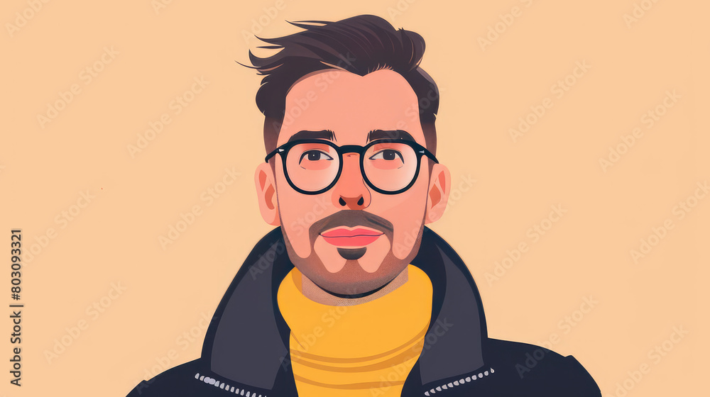 A fashionable young smiling man on simple flat background with copy space. Flat illustration style, banner or post template. A fashionable young smiling man on simple flat background with copy space. Flat illustration style, banner or post template.