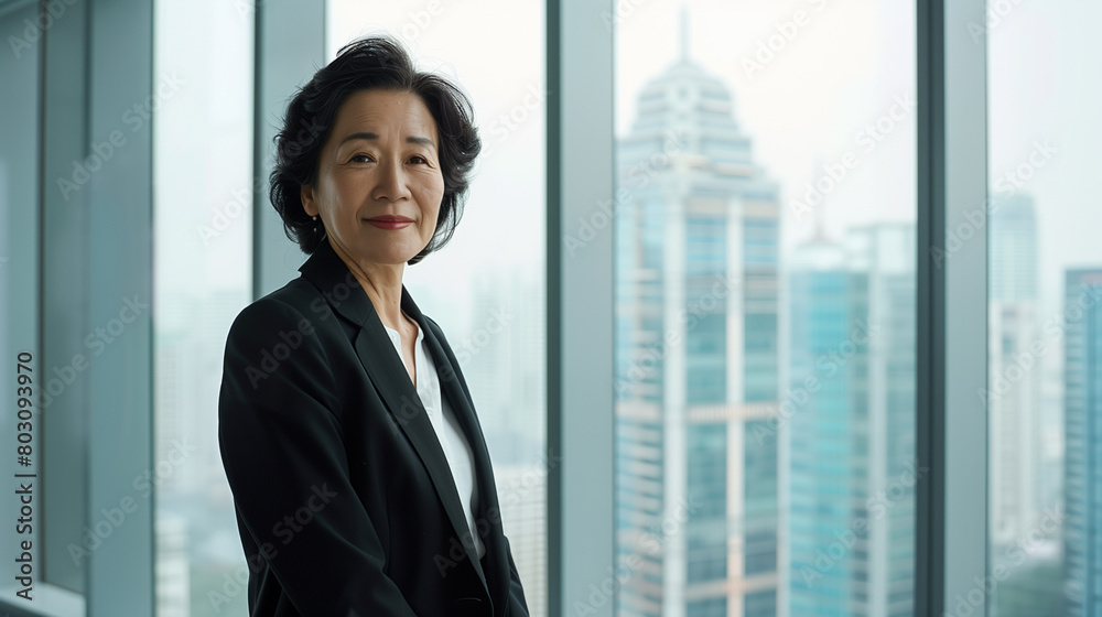 copy space, stockphoto, portrait of a senior asian business woman in a modern office on a high floor in a skyscraper, overlooking the city. Female Asian succesful businesswoman in a skyscraper. copy space, stockphoto, portrait of a senior asian business woman in a modern office on a high floor in a skyscraper, overlooking the city. Female Asian succesful businesswoman in a skyscraper.
