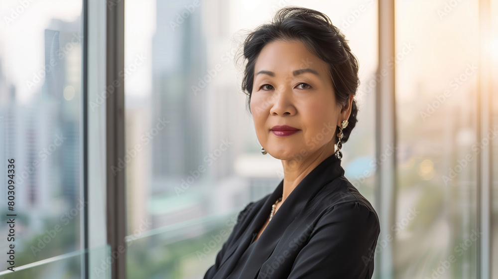 copy space, stockphoto, portrait of a senior asian business woman in a modern office on a high floor in a skyscraper, overlooking the city. Female Asian succesful businesswoman in a skyscraper. copy space, stockphoto, portrait of a senior asian business woman in a modern office on a high floor in a skyscraper, overlooking the city. Female Asian succesful businesswoman in a skyscraper.
