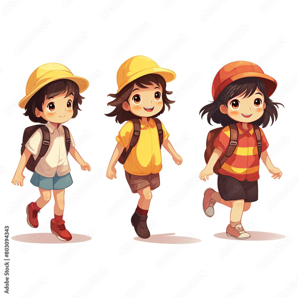 Three young girls are walking down the street Three young girls are walking down the street