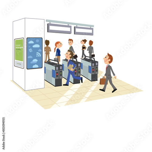 駅の改札と会社員が移動するイメージ