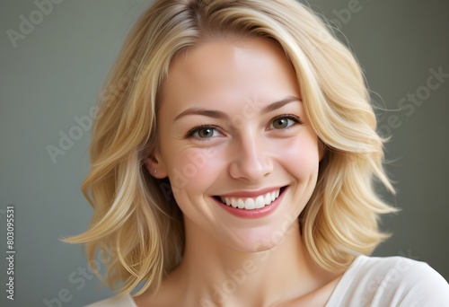 Portrait of a young beautiful charming woman smiling on a clean background © Gia