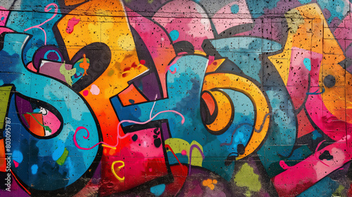 Colorful graffiti on urban wall. Represents urban art  creativity  and street culture  excellent for cultural and artistic expressions.