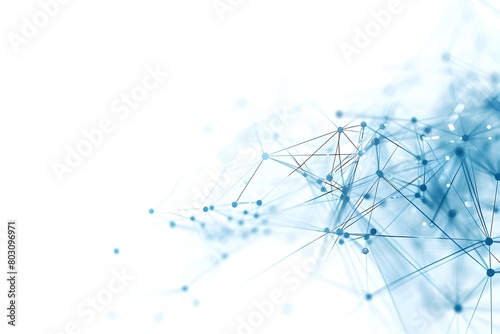Abstract blue connection structure on a white background, technology and network concept with dots and lines connecting, copy space for text in the style of technology and network concept 