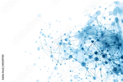 Abstract blue connection structure on a white background, technology and network concept with dots and lines connecting, copy space for text in the style of technology and network concept 